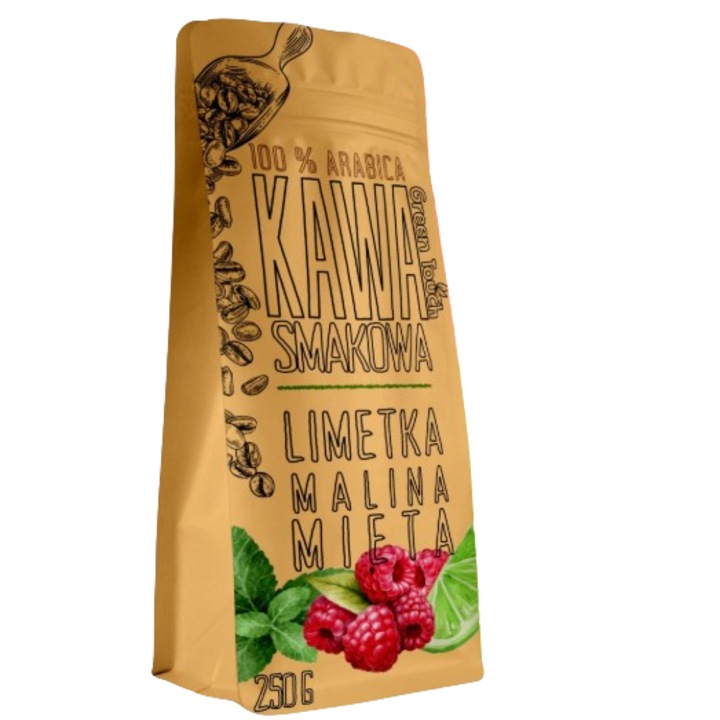 Ízesített kávébabok, Green Touch, málna és menta, 250g