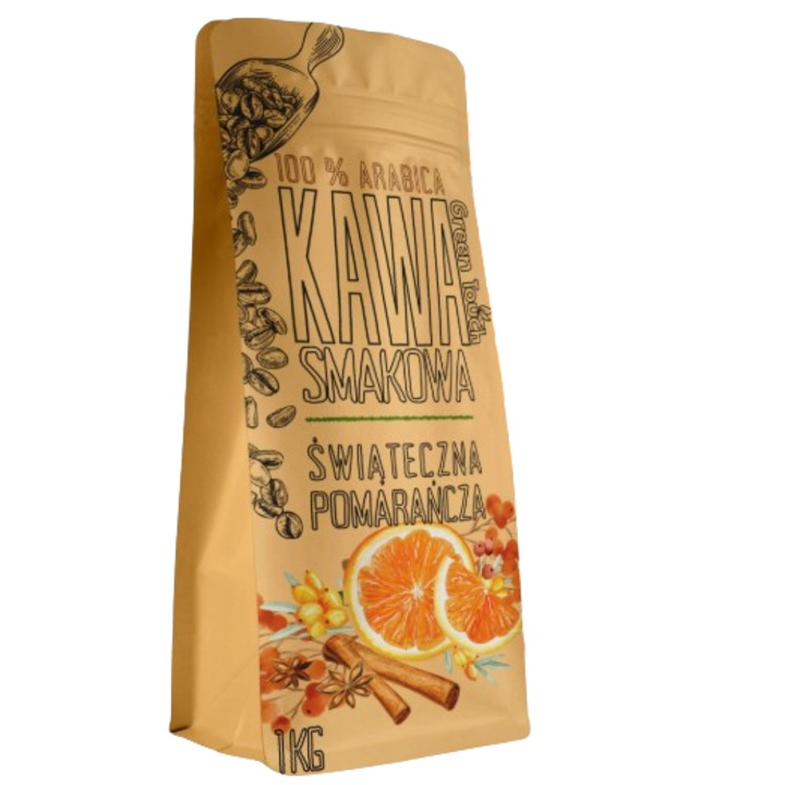100% Arabica kávébab, Green Touch, narancs és fűszer ízű, 1kg