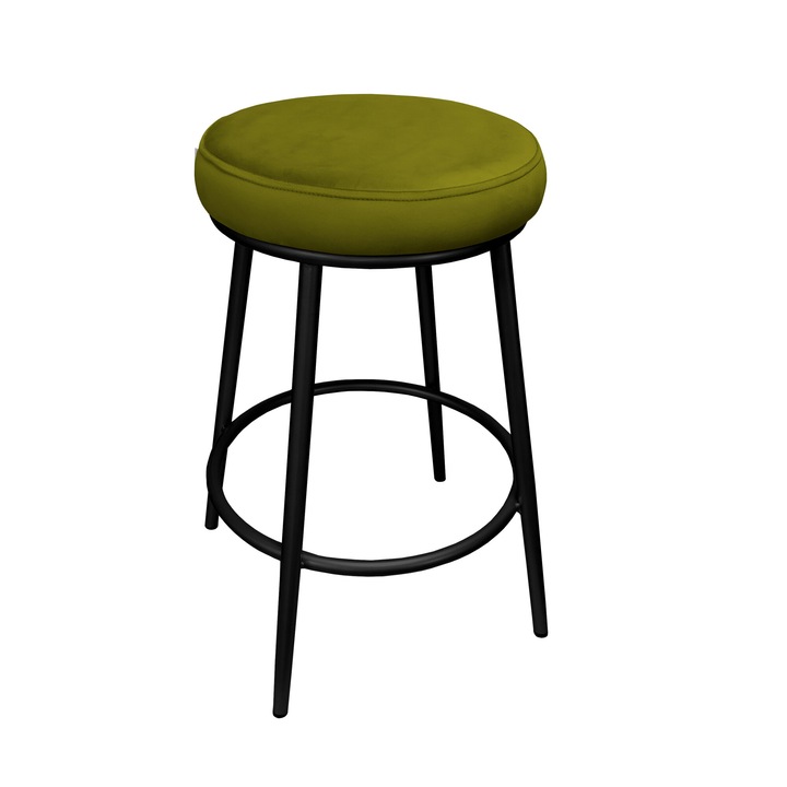 Бар стол, Atos, модел Бен, материал кадифе, цвят маслинено зелен, размери 44x40x67см