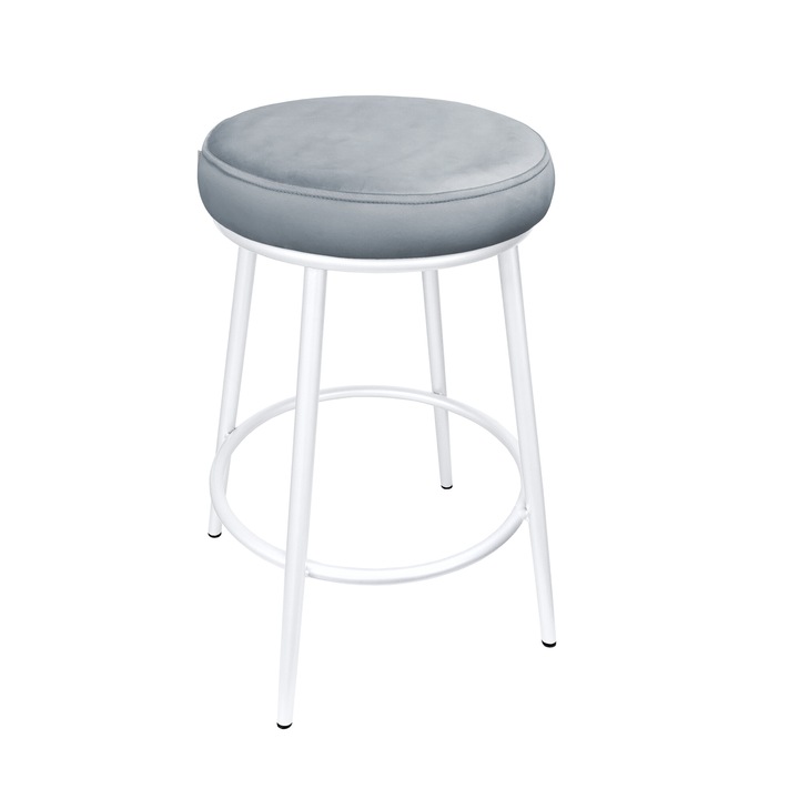 Bárszék, Atos, Ben modell, bársony anyagú, fehér, szürke, 67cm