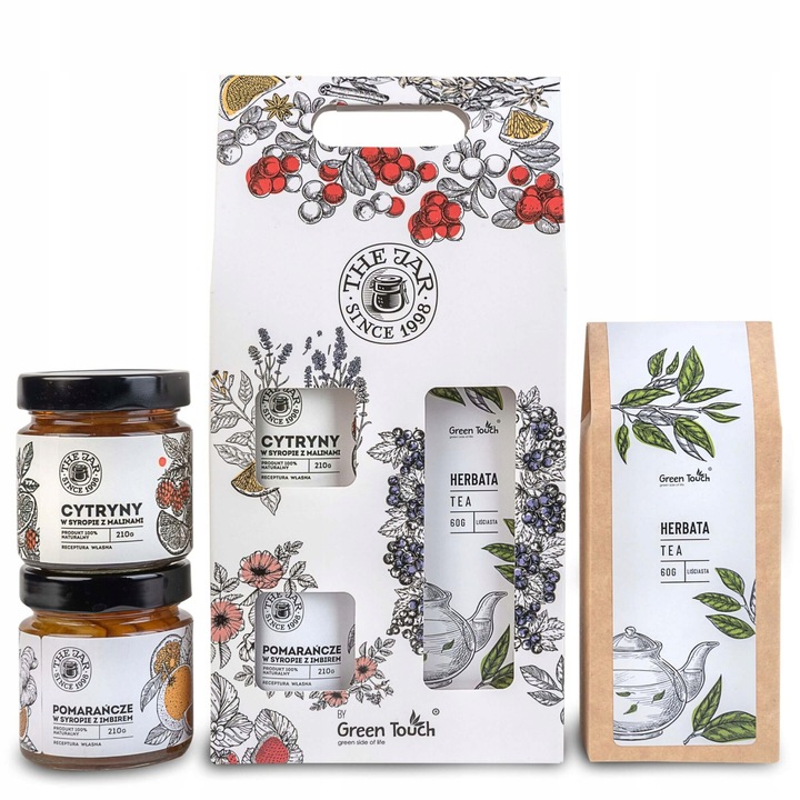 Set cadou ceai si dulceturi, Green Touch, lamai si portocale, 210g fiecare, 28,5x14x7cm