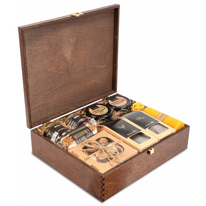 Set cadou mare, GREEN TOUCH, "Kopalnia 5", miere, dulciuri, cutie din lemn 35x30x10cm