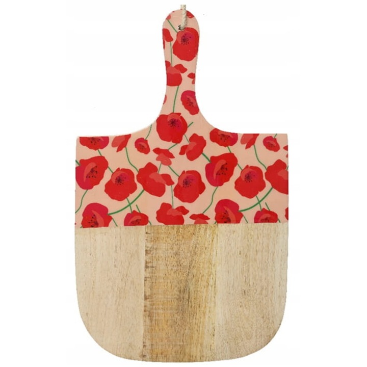 Tocator de bucatarie, Kaemingk, decorativ cu motiv floral, 24x38,5x2cm, nuante de brun si bej, rosu
