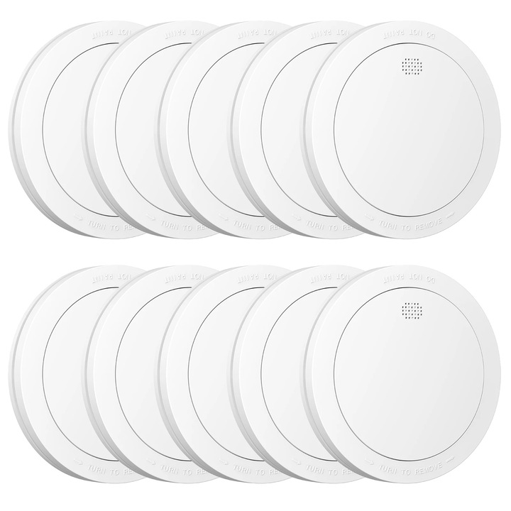 Detector de fum, set 10 buc, volum alarma >85 dB, durata de viata baterie 10 ani