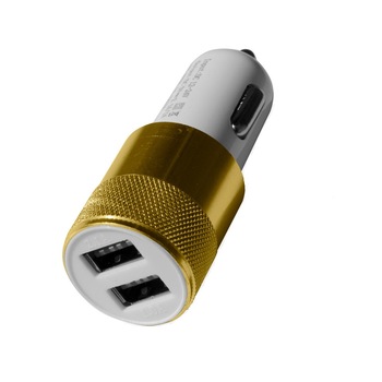 Incarcator auto 2xUSB, 1A/2.1A, auriu Incarcator auto 2xUSB, 1A/2.1A, auriu