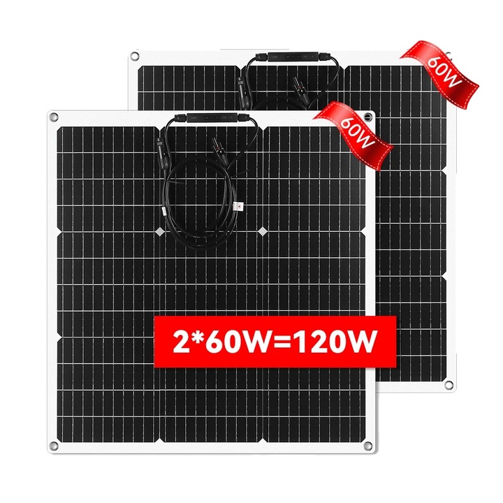 Panou solar flexibil, 120W, 60W * 2, monocristalin, rezistent la intemperii