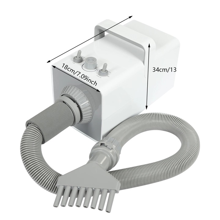 Uscator pentru ingrijirea animalelor, 2800W, viteza a vantului ajustabila, duze versatile, alb, 36x18x34cm