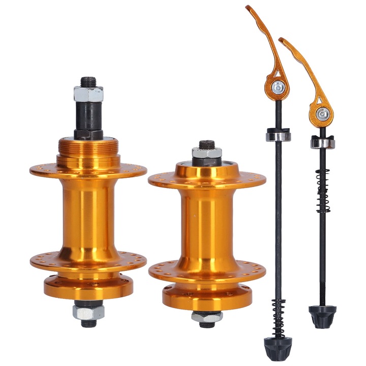 Butuc bicicleta cu eliberare rapida, Enforose, 36 gauri, culoare aurie, dimensiuni 100x9mm si 135x10mm, set 2 bucati