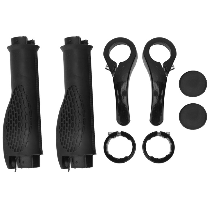 Set mansoane si coarne ghidon anti-alunecare din aliaj de aluminiu, negru