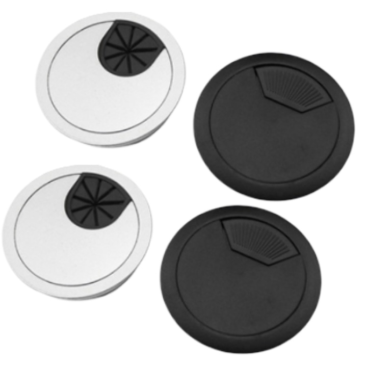 Set 8 grommeturi pentru cabluri birou, Enforose, negru si argintiu, 60mm
