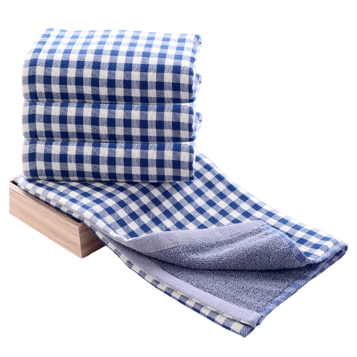 4 darabos konyharuha szett, 34x76cm, kockás minta, pamut, kék/fehér