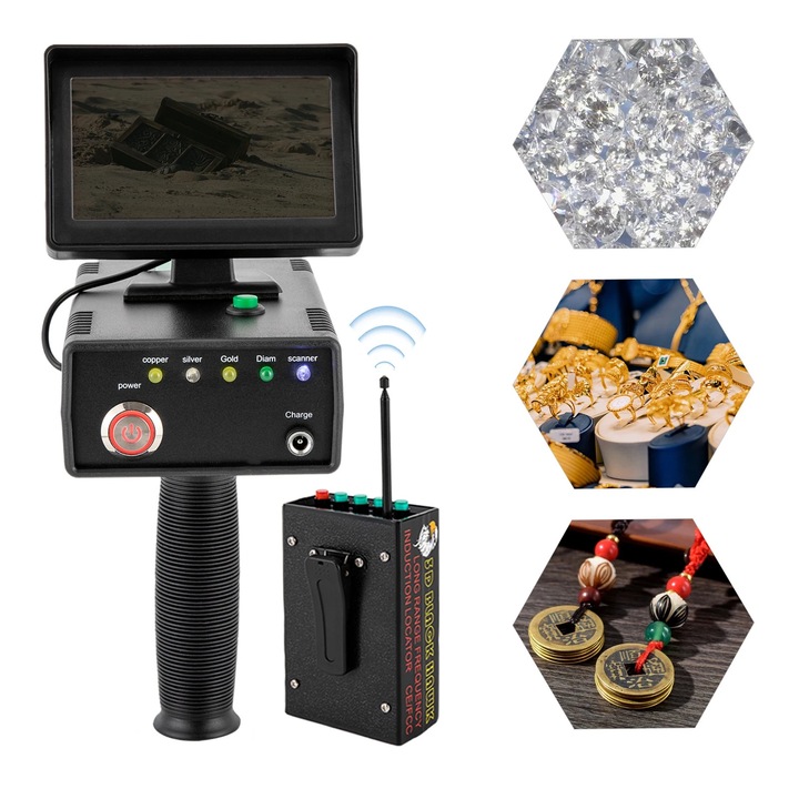 Detector de metale, detectie pe distante lungi pana la 3937ft, precizie inalta, display LED, acumulator 2000mAh