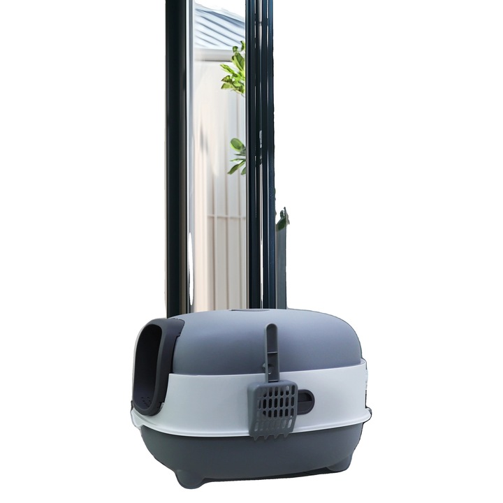 Litiere pentru pisici, design usor de curatat, acces frontal, gri, 34x56x38cm