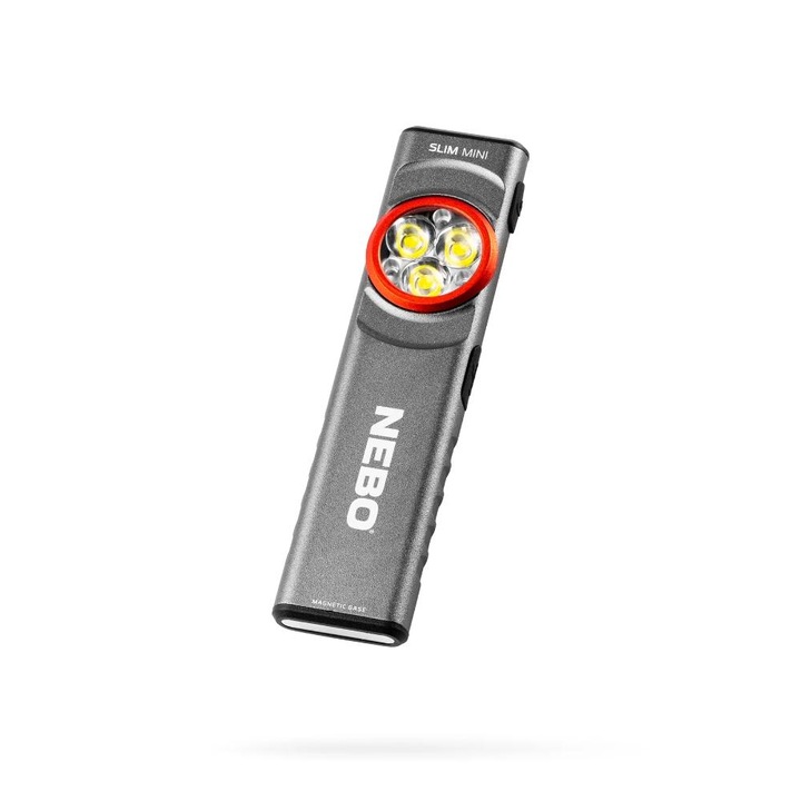 Фенерче, Nebo, Slim Mini, 250 лумена, USB-C, водоустойчиво, 10,3 x 2,5 x 1,5 cm, сиво