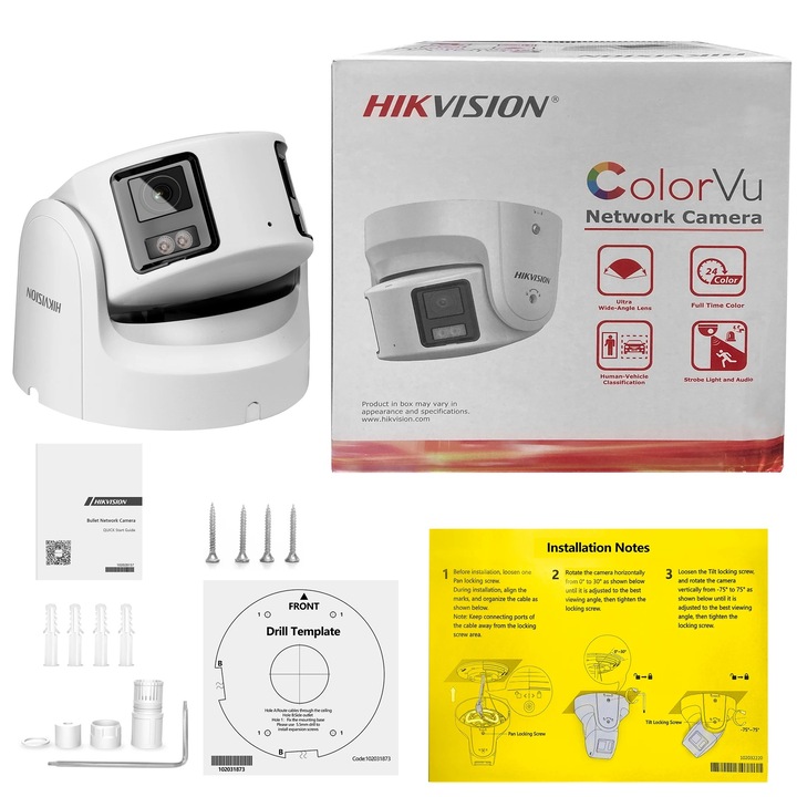 Комплект от 4 камери за наблюдение Hikvision ColorVu, 8MP, 180° широк ъгъл, бели, 4 mm