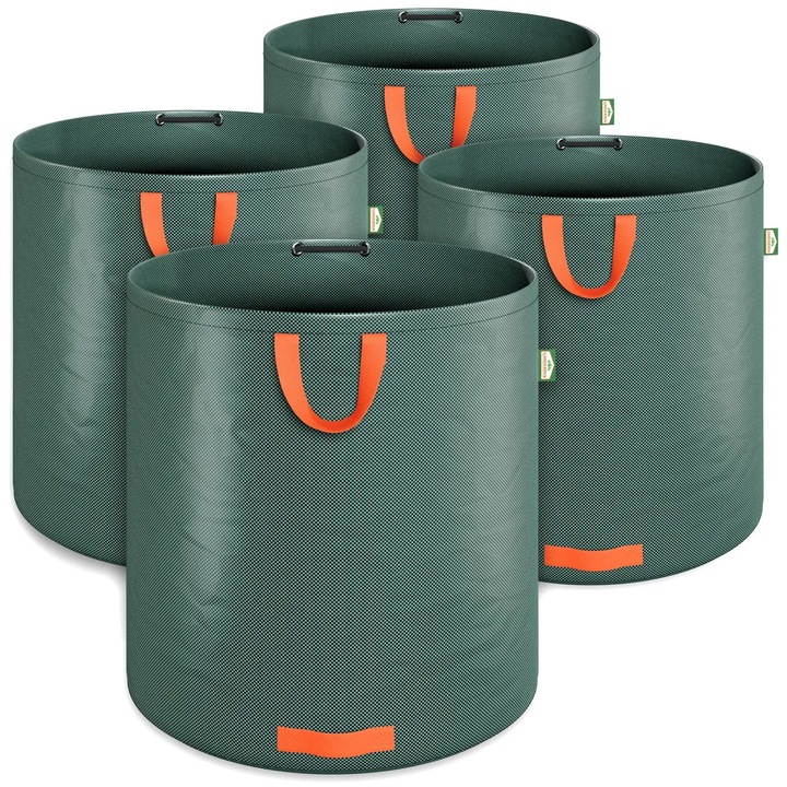 Set 4 saci pentru gradina, Gardebruk, 500 L, 86 x 86 cm, Pliabil, 4 manere, Polietilena, Verde/Portocaliu