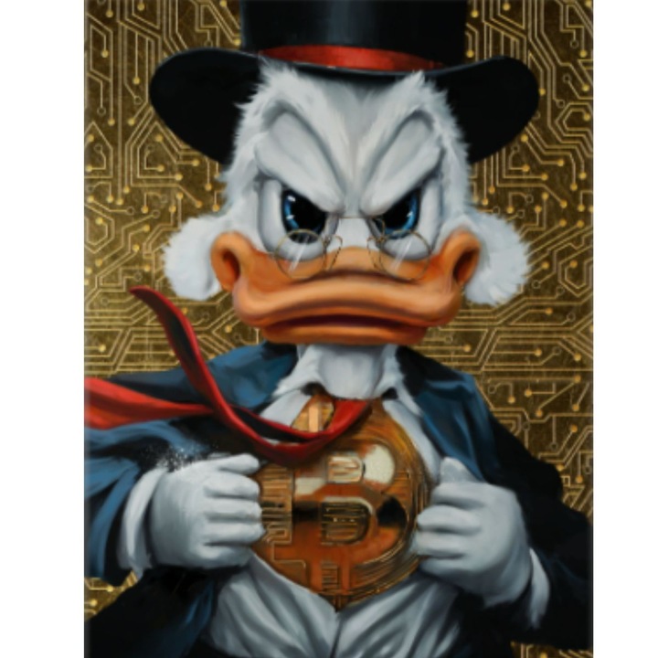 Картина на платно Bitcoin Crypto Donald Duck, дървено шаси, живи цветове, 30 x 50 cm