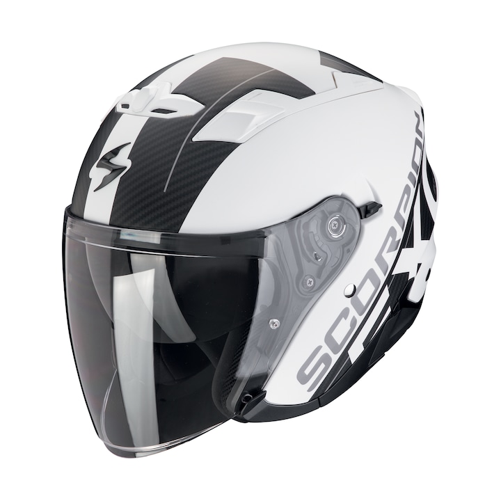 SCORPION EXO-230 QR Matt White-Black Отворена лицева/джет каска, включва слънчеви очила, размер L