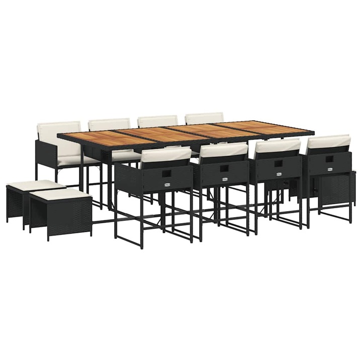 Set mobilier de gradina cu perne vidaXL, 13 piese, negru, poliratan 3211347