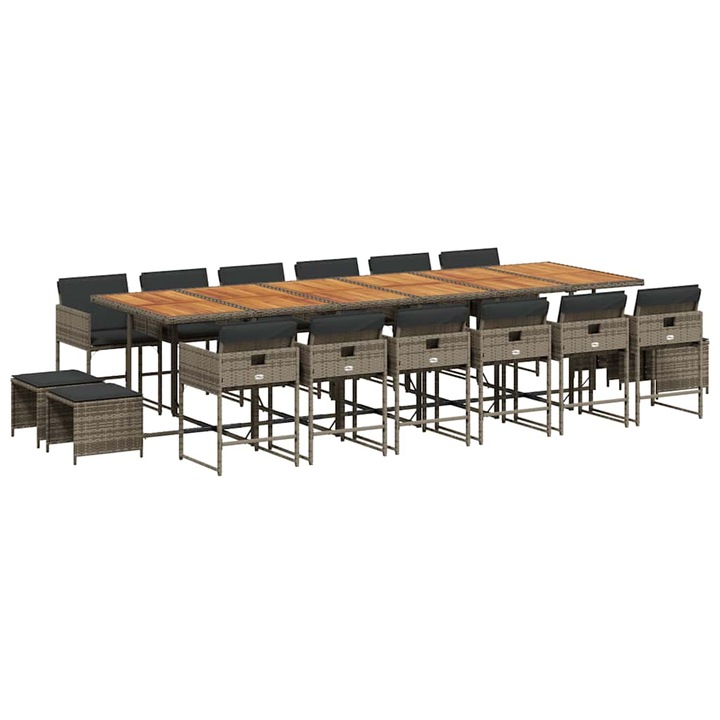 Set mobilier de gradina cu perne vidaXL, 17 piese, gri, poliratan 3211370