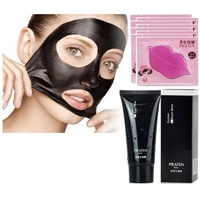 Pachet Masca neagra Pilaten Black mask si 5 plicuri Masca Pilaten Crystal Lip Mask pentru buze, cu colagen, efect de marire si hidratare