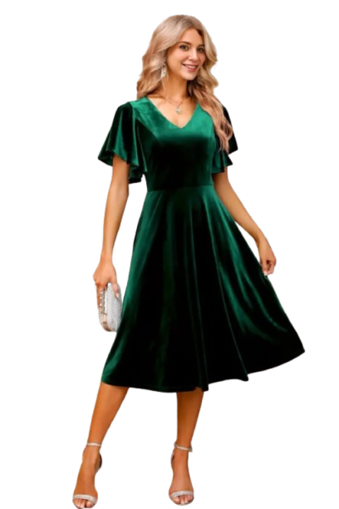 Rochie de ocazie din catifea, Verde smarald