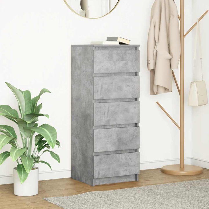 Bufet Gossi cu 5 sertare, gri beton, 37, 5x35x99 cm, lemn prelucrat