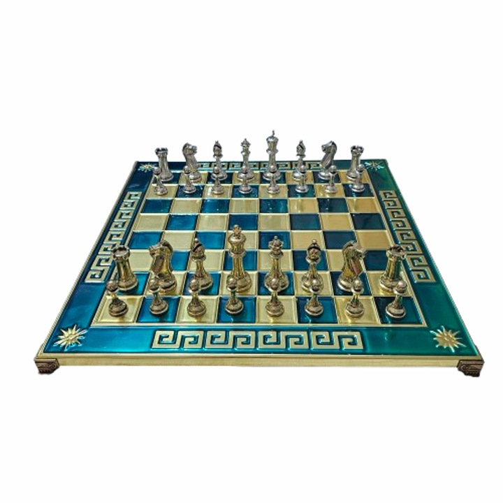 Chess Classic, Fémtábla, Fémfigurák, Kék, 45x45 cm