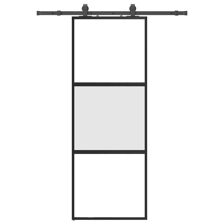 Usa glisanta cu set feronerie vidaXL, neagra, 76x205cm, sticla securizata, 26.56 Kg 3375913