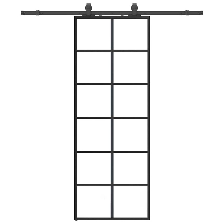 Usa glisanta cu set de feronerie vidaXL, neagra, 76x205 cm, Sticla ESG, 25.13 Kg 3375790