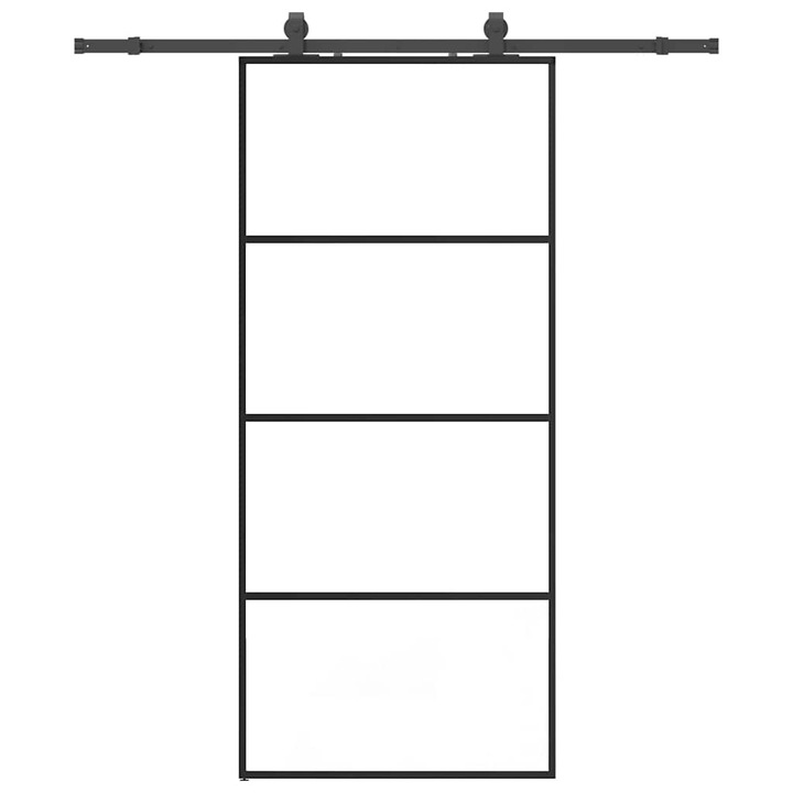 Usa glisanta cu set de feronerie vidaXL, neagra, 90x205 cm, Sticla ESG, 31.91 Kg 3375798