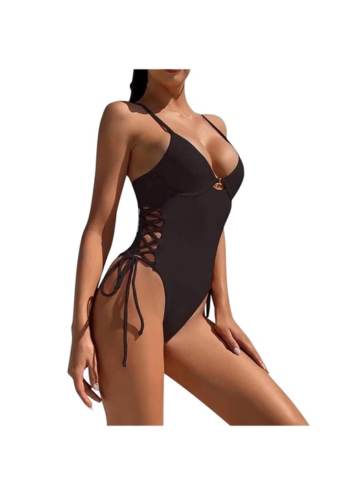 Egyreszes furdoruha, SINBINTA, Egyreszes, Push up, Allithato pantok, Leveheto betet, Oldalso kivagas, Nyitott hatu, Tropusi vakaciohoz, nyaron, strandon es medenceben, naszutra, korutazasra, pamut, fekete, Fekete