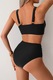 Costum de baie dama, SINBINTA, 2 piese, Push up, Curele reglabile, Burete detasabil, Talie inalta, Cu pliuri, Pentru vacante tropicale, vara, plaja si piscina, luna de miere, croaziera, Bumbac, Negru, Negru