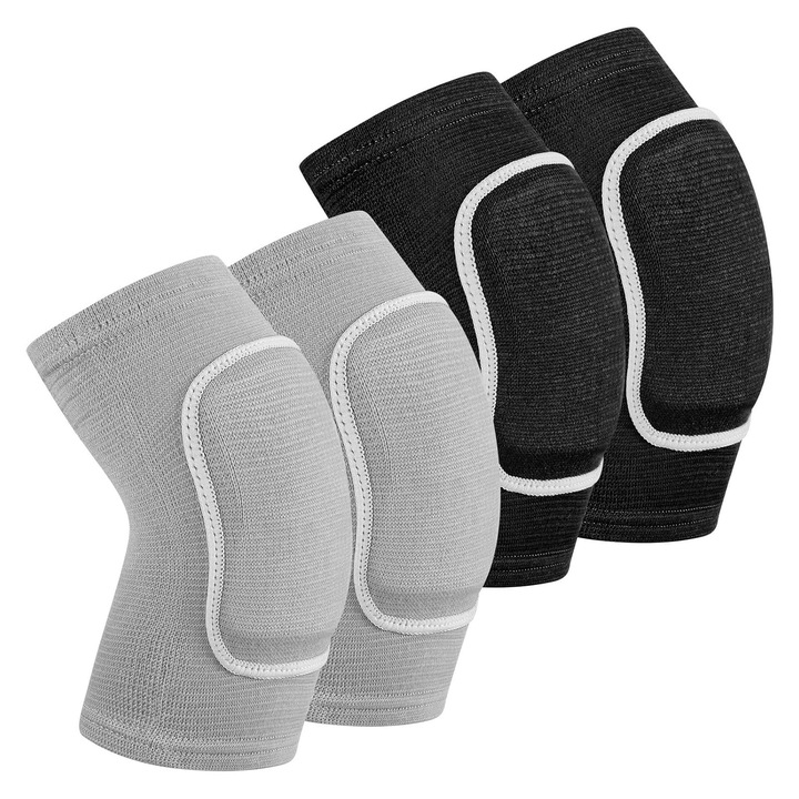 Set 4 genunchiere elastice copii, SINBINTA, Elastice, Respirabil si confortabil, Usoare de purtat, Absoarbe transpiratia, Non-alunecare, Pentru dansuri, handbal, baschet, Poliester /EVA, S, Negru/Gri