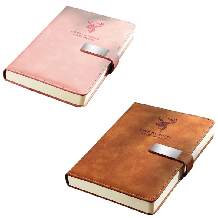 Комплект от 2 тетрадки A5, Hggzeg, Бележник, С магнит, 120 листа, Хоризонтална линия, Квадратни, Преносими, Рециклируеми, Подходящи за домашна работа на ученици, офис бележки, дневник на пътника, 213 mm x 148 mm, Кафяво/Розово