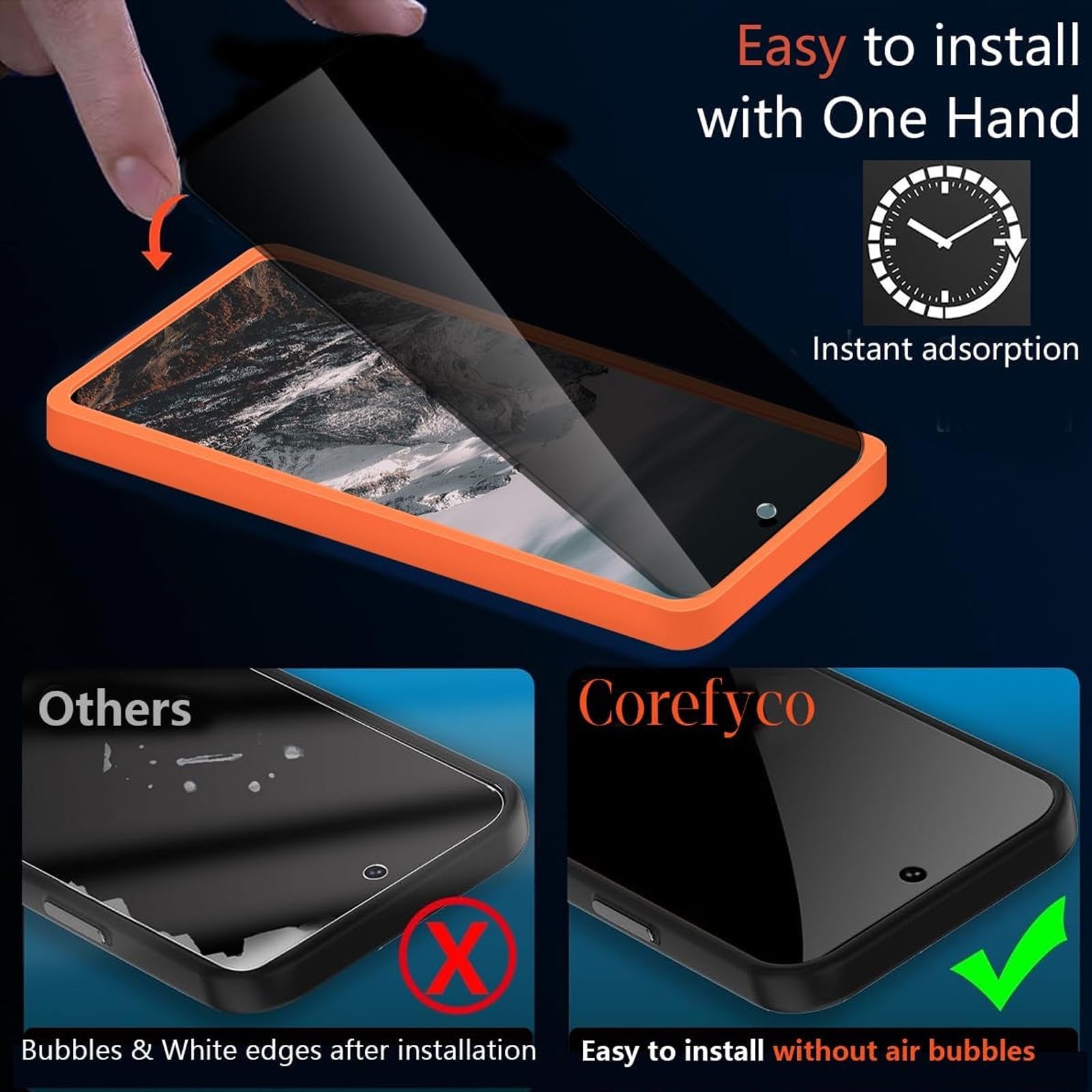 Set 2 folie de protectie privacy pentru Samsung Galaxy S23FE 5G, Hggzeg, Folie sticla privacy, Folie de protectie, Cu easy install kit, 2 folie protectie camera spate, Din sticla securizata 9H+, Anti zgarieturi, Sticla, Negru