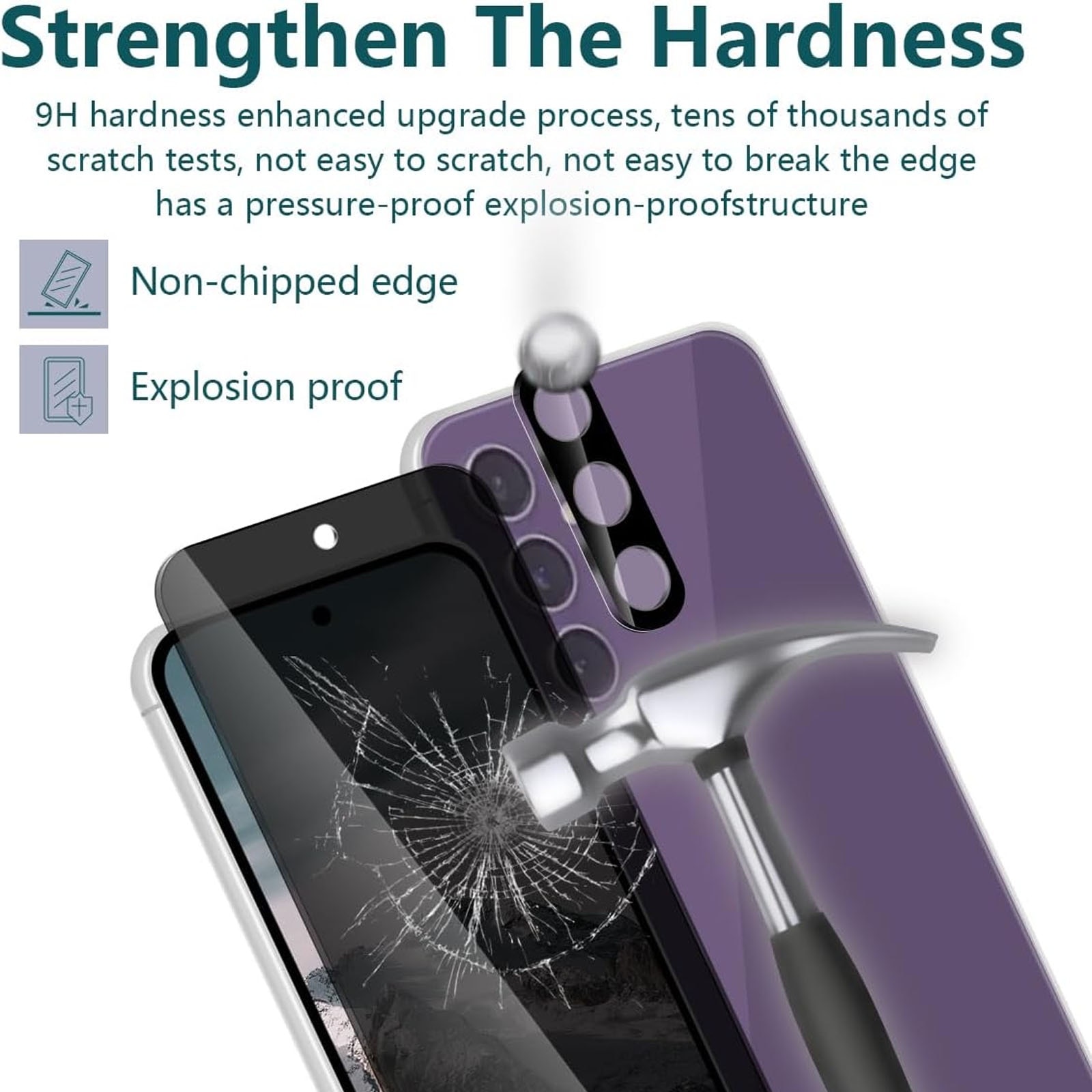 Set 2 folie de protectie privacy pentru Samsung Galaxy S23FE 5G, Hggzeg, Folie sticla privacy, Folie de protectie, Cu easy install kit, 2 folie protectie camera spate, Din sticla securizata 9H+, Anti zgarieturi, Sticla, Negru
