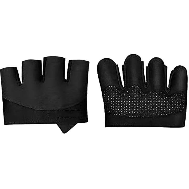 Manusi de fitness si antrenament, Hggzeg, Manusi fara degete, Tesatura respirabila si rezistenta la uzura, Jumatate de deget si design antiderapant, Pentru trageri, randuri, yoga si gimnastica, Microfibra, Marime S, Negru