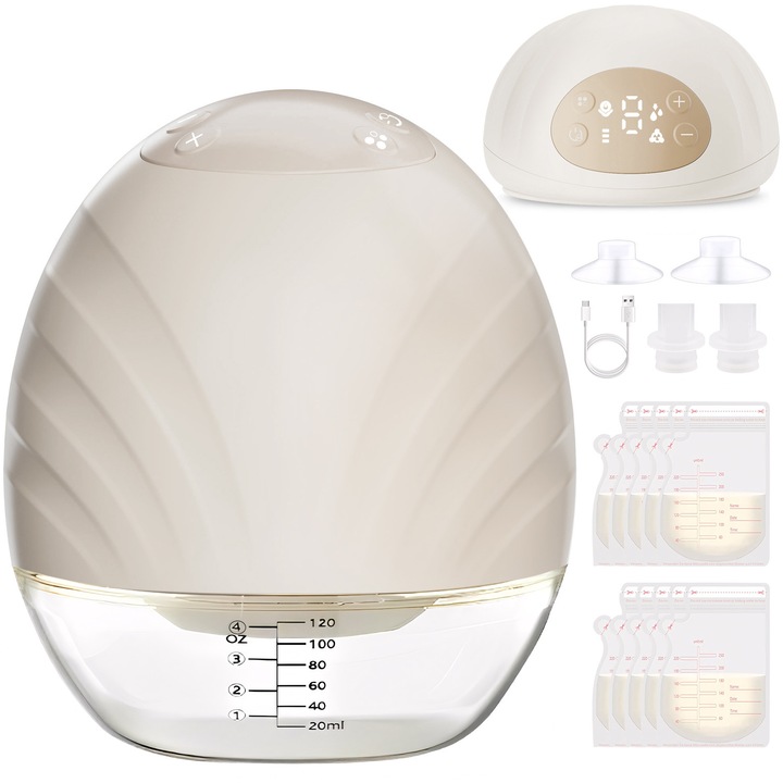 Pompa de San Electrica, BYONDSELF®, Portabila, cu 19/22mm Insert Flansa, 3 Moduri, 9 Nivele de Intensitate, 120 ml, Silentioasa, Anti-reflux, Alba