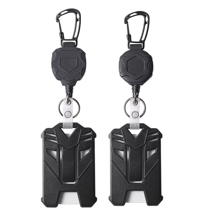 Set 2 Suport de insigna retractabil, SINBINTA, Breloc retractabil rezistent cu role de 80 cm, Pentru Birou, Alpinism, Legitimatii scolare, Carduri de credit, Permise de conducere, ABS, 6.8x10.3cm, Negru