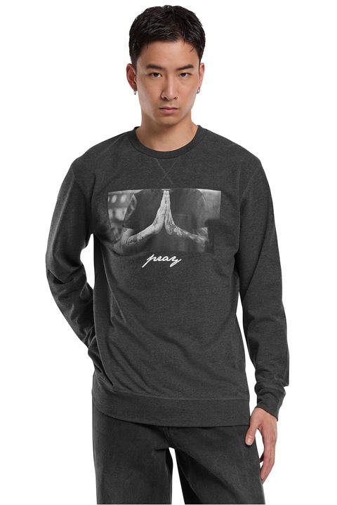 Mister tee, Bluza de trening cu decolteu la baza gatului si imprimeu foto, Gri carbune