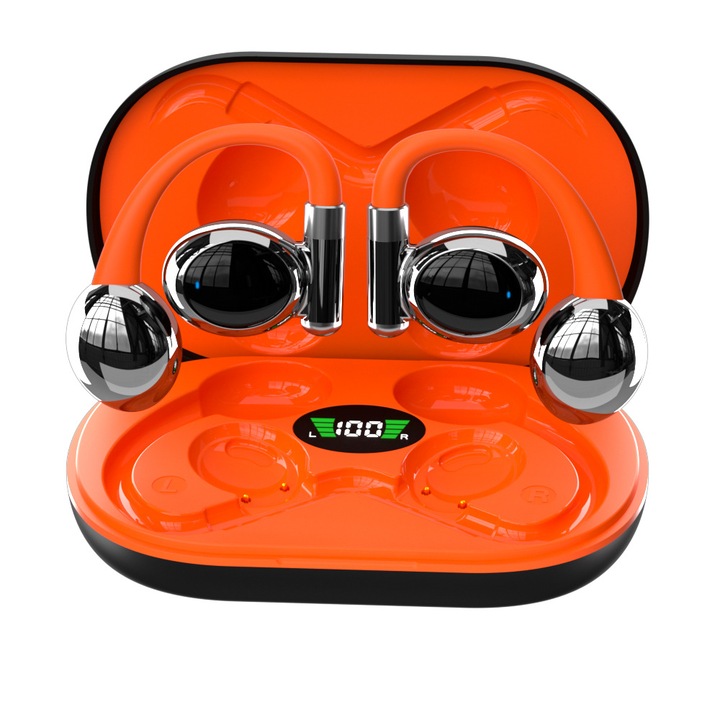 Vezeték nélküli Bluetooth 5.3 fülhallgató, Dolby Atmos, digitális kijelző, HD mikrofon, 48 órás akkumulátor-üzemidővel, gyorstöltés, vízálló, sport, univerzális kompatibilitás, fekete-narancssárga