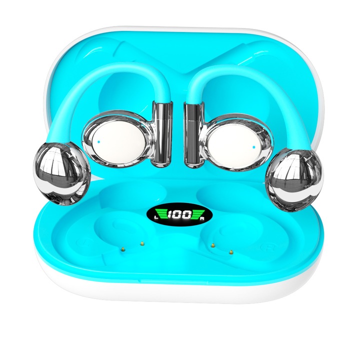 Vezeték nélküli Bluetooth 5.3 fülhallgató, Dolby Atmos, digitális kijelző, HD mikrofon, 48 órás akkumulátor-üzemidővel, gyorstöltés, vízálló, sport, univerzális kompatibilitás, fehér-kék