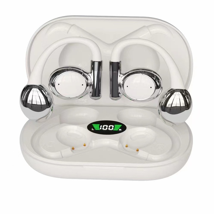 Vezeték nélküli Bluetooth 5.3 fülhallgató, Dolby Atmos, digitális kijelző, HD mikrofon, 48 órás akkumulátor-üzemidő, gyorstöltés, vízálló, sport, univerzális kompatibilitás, fehér