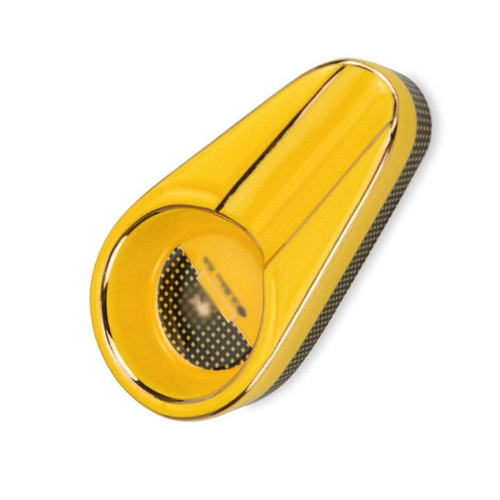 Szivar hamutartó, Kerámia, kopás- és karcálló, nagy átmérőjű, tömörfa alap, csúszásmentes bársony, 120 * 68 * 25 mm, Sárga