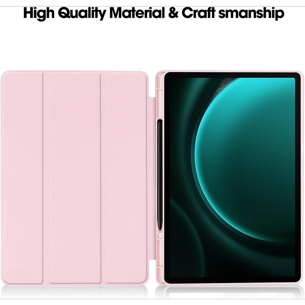 Husa de protectie tableta, TPU durabil, design elegant si minimalist, senzor magnetic incorporat, functia Wake/Sleep, compatibila cu Samsung Galaxy Tab S9 FE Plus, 12.4'', Silicon, moale, durabil si rezistent la uzura, Roz