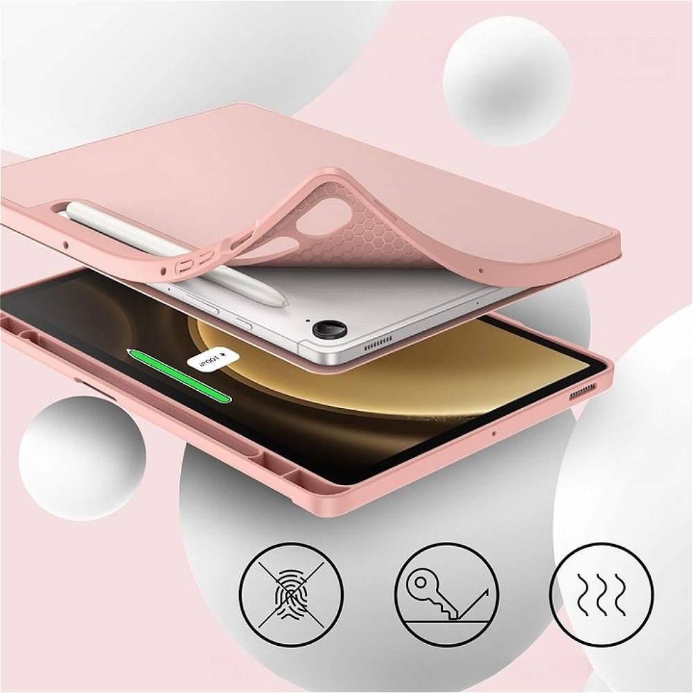 Husa de protectie tableta, TPU durabil, design elegant si minimalist, senzor magnetic incorporat, functia Wake/Sleep, compatibila cu Samsung Galaxy Tab S9 FE Plus, 12.4'', Silicon, moale, durabil si rezistent la uzura, Roz