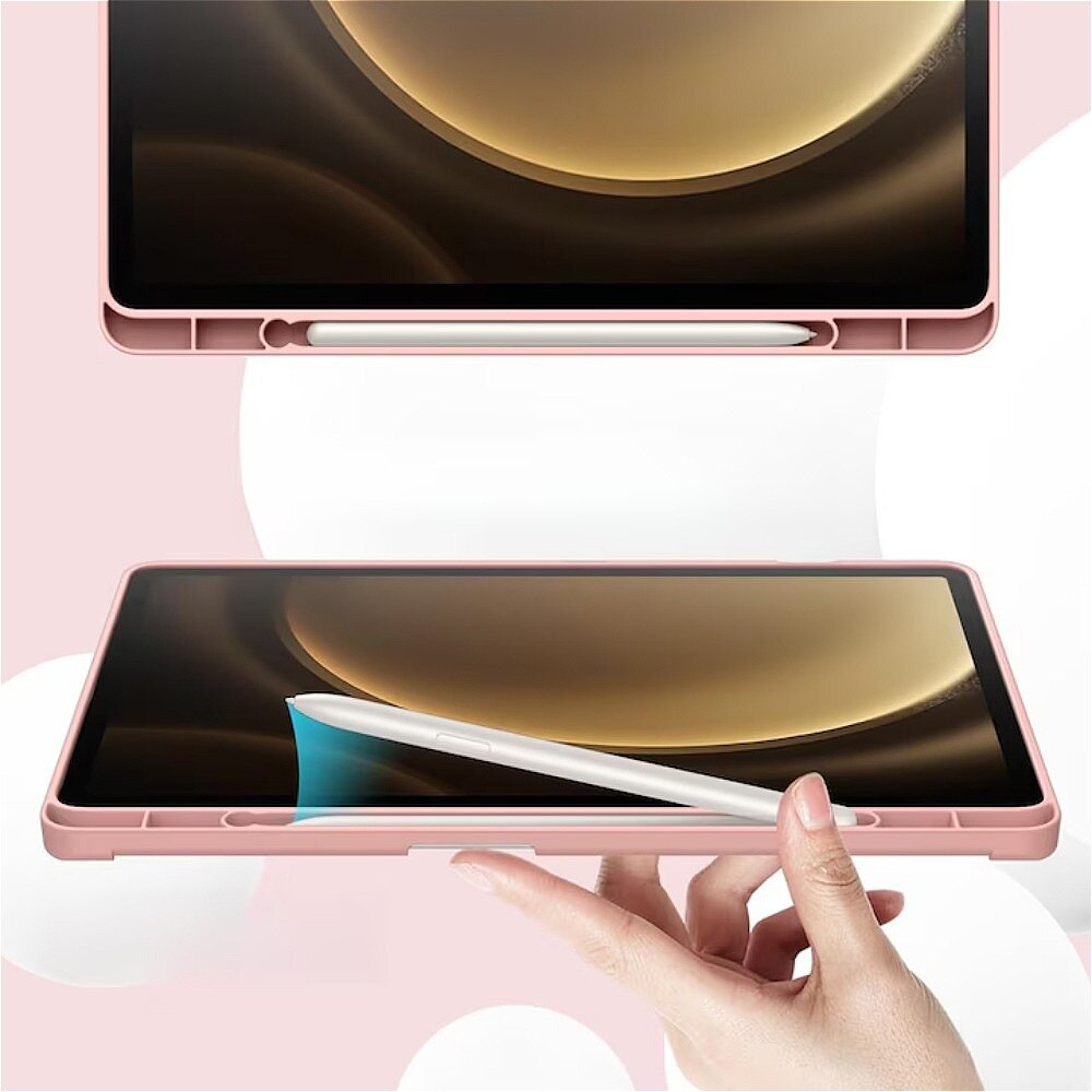 Husa de protectie tableta, TPU durabil, design elegant si minimalist, senzor magnetic incorporat, functia Wake/Sleep, compatibila cu Samsung Galaxy Tab S9 FE Plus, 12.4'', Silicon, moale, durabil si rezistent la uzura, Roz