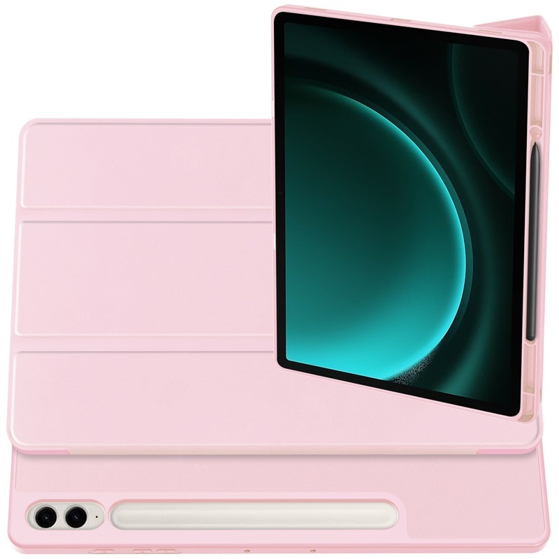 Husa de protectie tableta, TPU durabil, design elegant si minimalist, senzor magnetic incorporat, functia Wake/Sleep, compatibila cu Samsung Galaxy Tab S9 FE Plus, 12.4'', Silicon, moale, durabil si rezistent la uzura, Roz