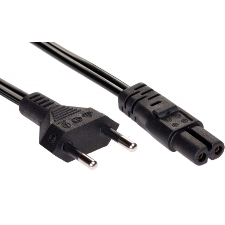 TV tápkábel, rádiómagnó, Stef's Cat IEC C7 csatlakozó, 2 tűs, 230V, 1.5 M, fekete